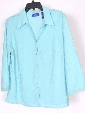 J H Collectibles Women's Blue Button Up Blouse Size Large